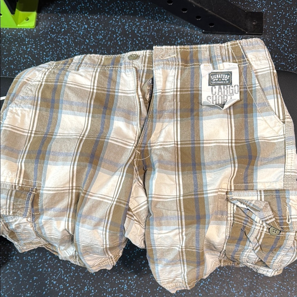 Signature by Levi Strauss Plaid Cargo Shorts - Brown and Blue